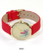 DACQA Faux Leather Band Watch – Gold/Red