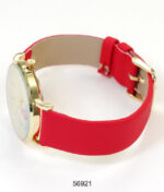 DACQA Faux Leather Band Watch – Gold/Red