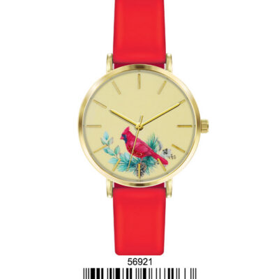 DACQA Faux Leather Band Watch – Gold/Red