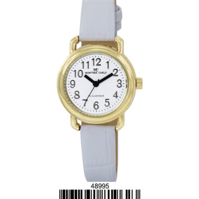 DACQA Faux Leather Band Watch – Gold/White