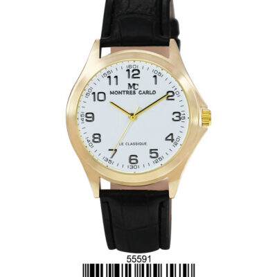 DACQA Faux Leather Band Watch – Gold/White