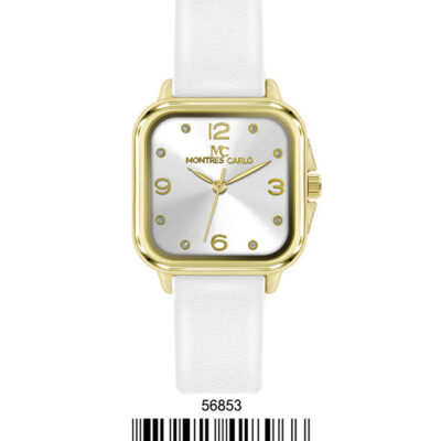 DACQA Faux Leather band watch – Gold/White