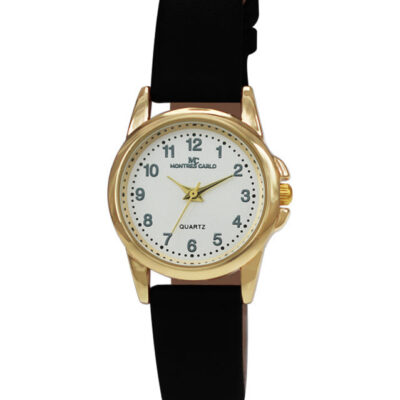DACQA Faux Leather Band Watch – Gold/White/Black