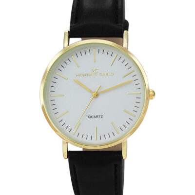 DACQA Faux Leather Band Watch – Gold/White/Black