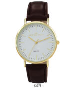 DACQA Faux Leather Band Watch – Gold/White/Brown