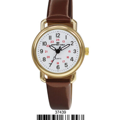 DACQA Faux Leather Band Watch – Gold/White/Brown