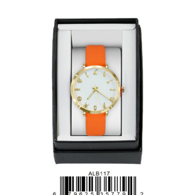 DACQA Faux Leather Band Watch – Orange/Gold
