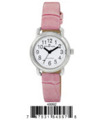 DACQA Faux Leather Band Watch – Silver/Baby Pink