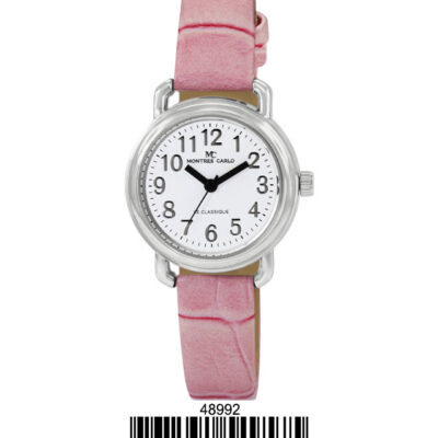 DACQA Faux Leather Band Watch – Silver/Baby Pink