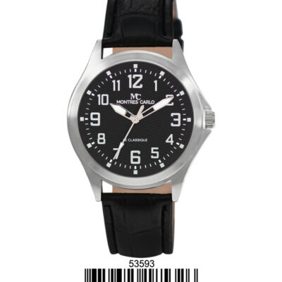 DACQA Faux Leather Band Watch – Silver/Black