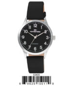 DACQA Faux Leather Band Watch – Silver/Black
