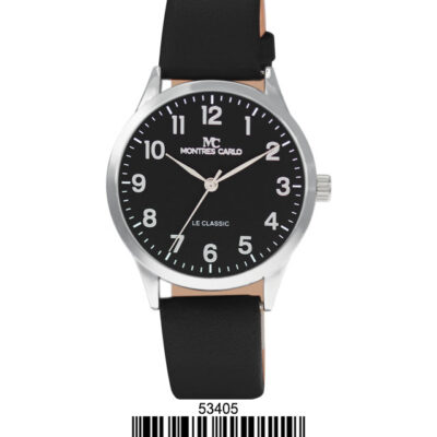 DACQA Faux Leather Band Watch – Silver/Black