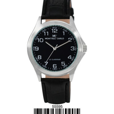 DACQA Faux Leather Band Watch – Silver/Black