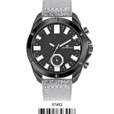 DACQA Faux Leather Band Watch – Silver/Black