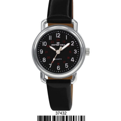 DACQA Faux Leather Band Watch – Silver/Black/Black