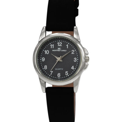 DACQA Faux Leather Band Watch – Silver/Black/Black