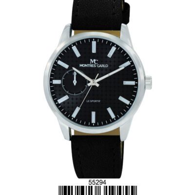 DACQA Faux Leather Band Watch – Silver/Black/Black