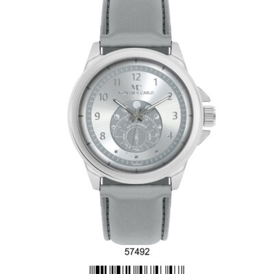 DACQA Faux Leather Band Watch – Silver/Silver