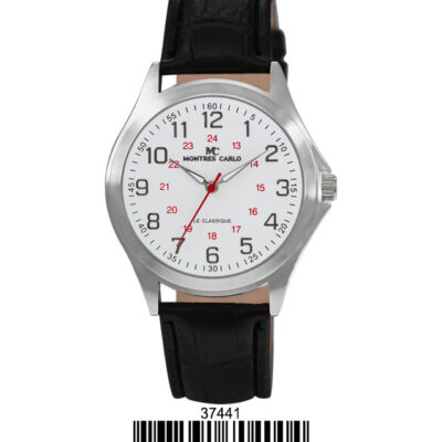 DACQA Faux Leather Band Watch – Silver/White