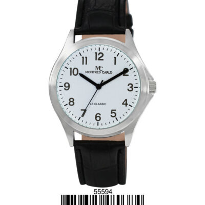 DACQA Faux Leather Band Watch – Silver/White