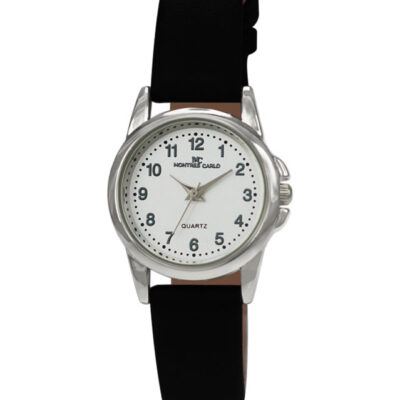 DACQA Faux Leather Band Watch – Silver/White/Black