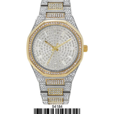 DACQA Iced Out Metal Band Watch – Gold Silver Two-tone