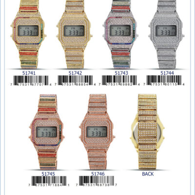 DACQA Iced Retro LCD Watch – Special – Gold/Rainbow