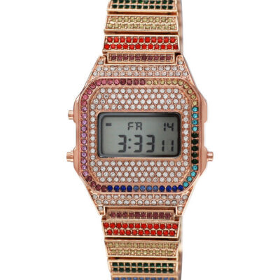 DACQA Iced Retro LCD Watch – Special – Rose Gold/Rainbow