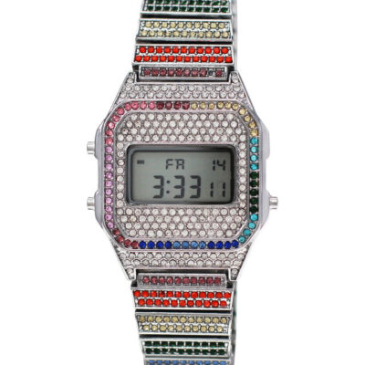DACQA Iced Retro LCD Watch – Special – Silver/Rainbow