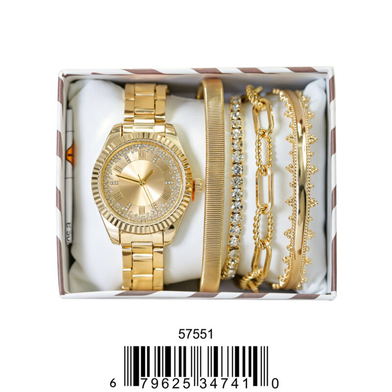 DACQA Jewellery Gift Box with Metal Watch – Gold