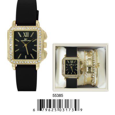 DACQA Jewellery Gift Box with PU Band Watch – Black/Black