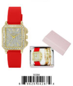 DACQA Jewellery Gift Box with PU Band Watch – Gold/Red