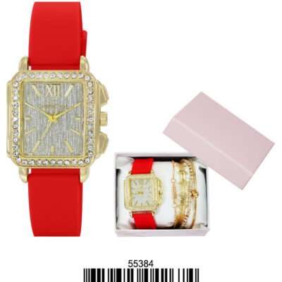 DACQA Jewellery Gift Box with PU Band Watch – Gold/Red