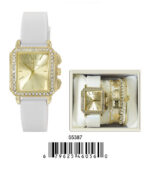 DACQA Jewellery Gift Box with PU Band Watch – Gold/White