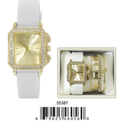 DACQA Jewellery Gift Box with PU Band Watch – Gold/White