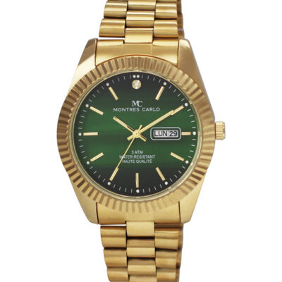 DACQA Metal Band Day and Date Watch – Gold/Green