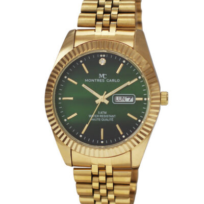 DACQA Metal Band Day and Date Watch – Gold/Green