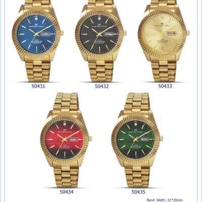 DACQA Metal Band Day and Date Watch – Gold/Red
