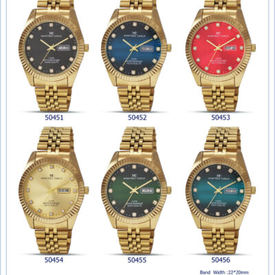 DACQA Metal Band Day and Date Watch – Gold/Teal
