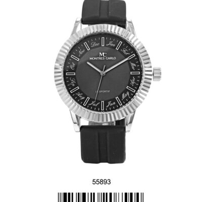 DACQA Silicone Band Watch – Silver/Black/Black