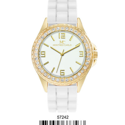 DACQA Silicone Band Watch – White/Gold