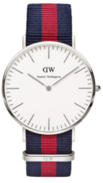 Daniel Wellington Classic Oxford DW00100001 Unisex 40mm Rose Gold Watch - White Dial, Blue and Red NATO Strap