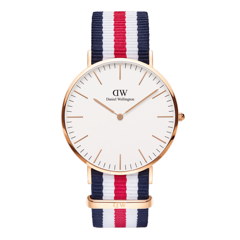 DW00100002 Daniel Wellington Classic Canterbury DW00100002 Unisex 40mm Rose Gold Quartz Watch - White Dial, Multicolour NATO Strap