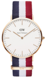 Daniel Wellington Classic Cambridge DW00100003 Unisex 40mm Rose Gold Watch - White Dial, Red White and Blue NATO Strap