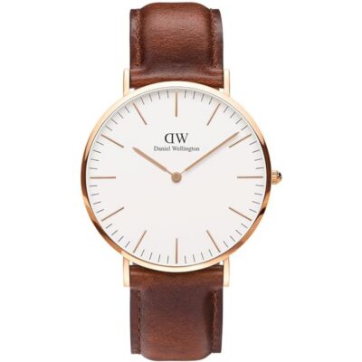 Daniel Wellington Classic St Mawes DW00100006 Unisex 40mm Rose Gold Watch - White Dial, Brown Leather Strap