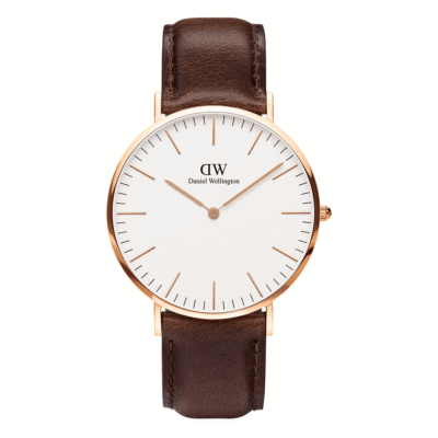 Daniel Wellington Classic Bristol DW00100009 Unisex 40mm Rose Gold Watch - Eggshell White Dial, Dark Brown Leather Strap