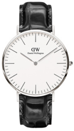 Daniel Wellington Classic Reading DW00100014 Unisex 40mm Rose Gold Quartz Watch - Eggshell White Dial, Black Croc-Pattern Leather Strap