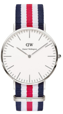 Daniel Wellington Classic Canterbury DW00100016 Unisex 40mm Silver Quartz Watch - White Dial, Multicolour NATO Strap