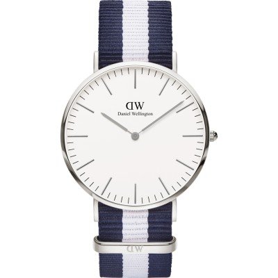 Daniel Wellington Classic Glasgow DW00100018 Unisex 40mm Silver Quartz Watch - White Dial, Blue Nylon NATO Strap