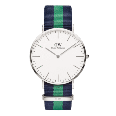 Daniel Wellington Classic Warwick DW00100019 Unisex 40mm Quartz Watch - Eggshell White Dial, Blue and Green NATO Fabric Strap